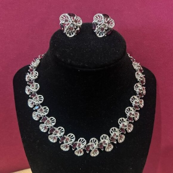 DODDS Purple Rhinestone Silver Link Statement NECKLACE/EARRINGS SET - Picture 8 of 11